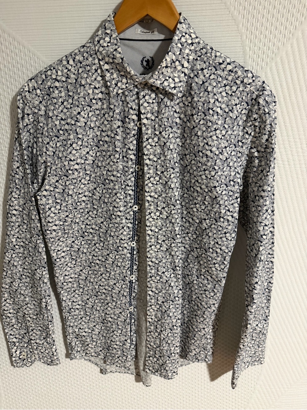Bugatchi White & Navy Floral-Print Shirt NWOT